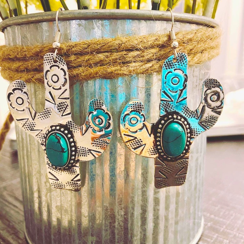 Western inspired cactus earrings